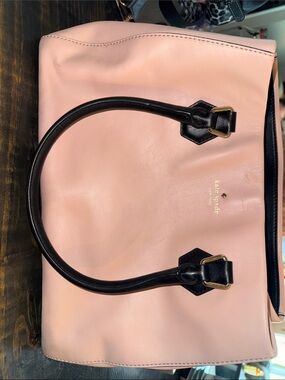 kate spade Pink Leather Tote with Black Handles and Gold Hardware